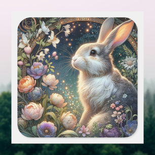 Elegant Art Nouveau Floral Rabbit Easter Square Sticker