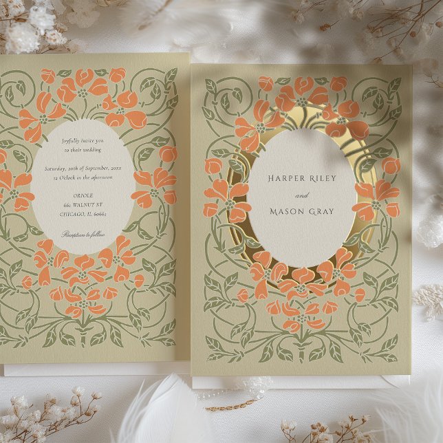 Elegant Art Nouveau Floral Salmon Green Wedding (Creator Uploaded)