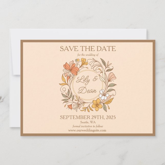 Elegant Art Nouveau Floral Save the Date (Front)