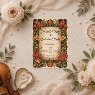 Elegant Art Nouveau Floral Wedding Invitation