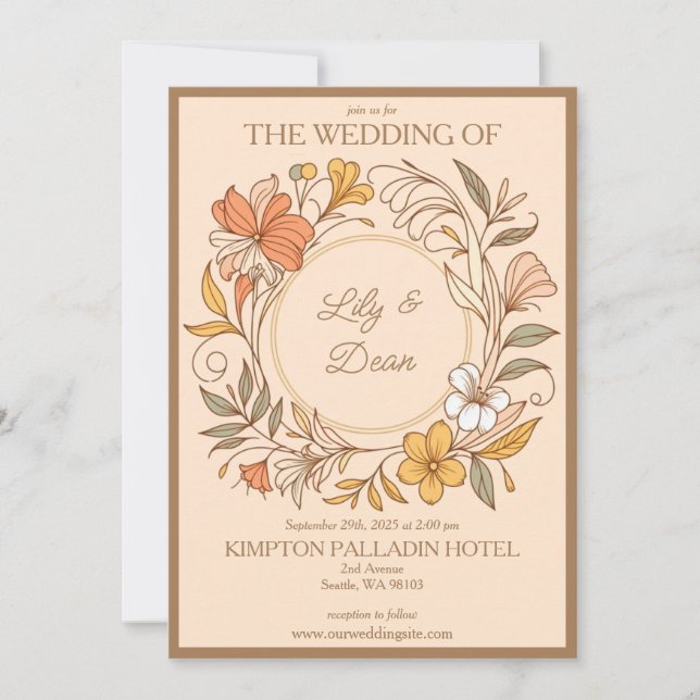 Elegant Art Nouveau Floral Wedding Invitation (Front)