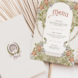 Elegant Art Nouveau Floral Wedding Menu Card<br><div class="desc">Bring elegance to your wedding table with this Art Nouveau-inspired menu card, featuring delicate floral illustrations in earthy tones like sage green, terracotta, and soft lavender. The front design showcases a beautiful Art Nouveau lady adorned with flowers, surrounded by intricate floral motifs, adding a vintage touch to your dining experience....</div>