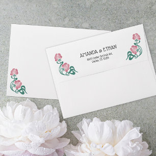 Elegant Art Nouveau Floral White Wedding Envelope