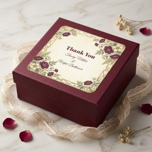 Elegant Art Nouveau Gold Burgundy Florals Wedding Square Sticker