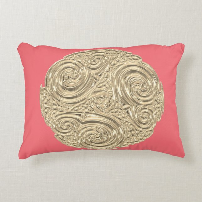 Elegant art nouveau gold coral pink decorative cushion (Front)
