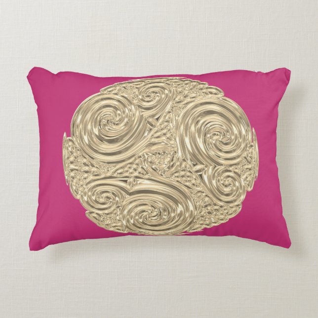Elegant art nouveau gold fuschia pink medallion decorative cushion (Front)