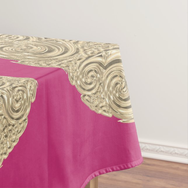 Elegant art nouveau gold fuschia pink medallion tablecloth (In Situ)
