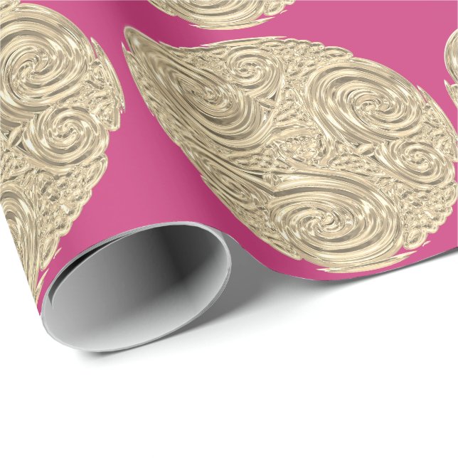 Elegant art nouveau gold fuschia pink medallion wrapping paper (Roll Corner)