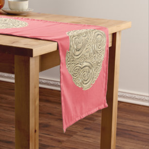 Elegant art nouveau gold peach metallic look short table runner