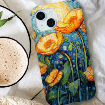 Elegant Art Nouveau Golden Yellow Poppy Mosaic