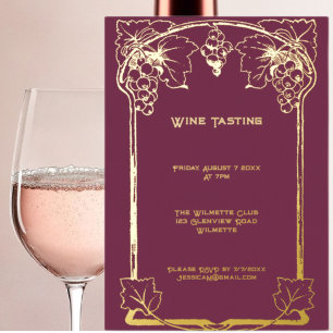 Elegant Art nouveau grapes Foil Invitation