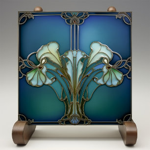 Elegant Art Nouveau Iris Bloom Ceramic Tile