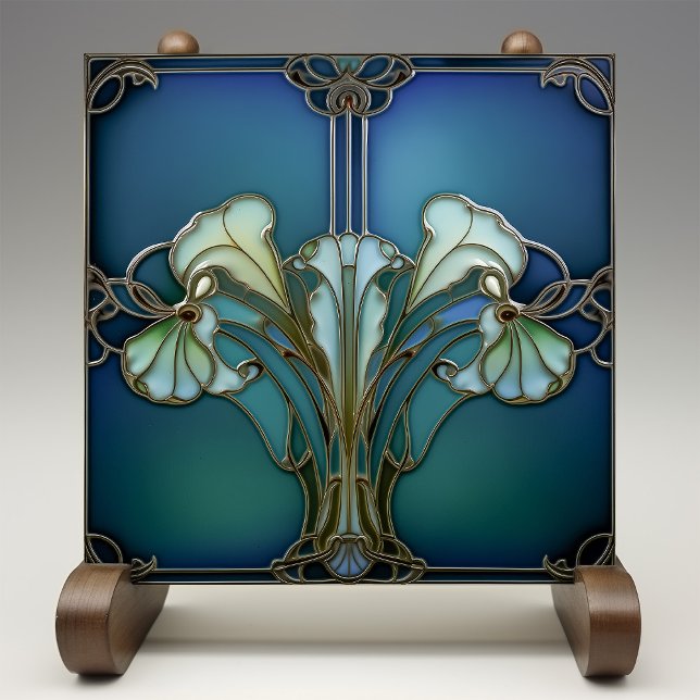 Elegant Art Nouveau Iris Bloom Ceramic Tile (Creator Uploaded)