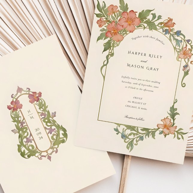Elegant Art Nouveau Iris Floral Wedding Invitation (Creator Uploaded)