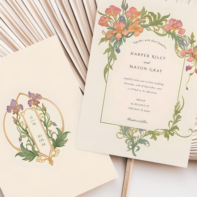 Elegant Art Nouveau Iris Floral Wedding Invitation (Creator Uploaded)