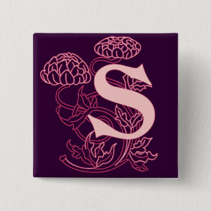 Elegant Art Nouveau Letter S Monogram Floral 15 Cm Square Badge