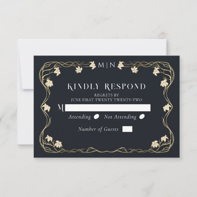 Elegant Art Nouveau Lilly Wedding  RSVP Card (Front)
