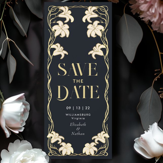 Elegant Art Nouveau Lily Save the Date Invitation (Creator Uploaded)