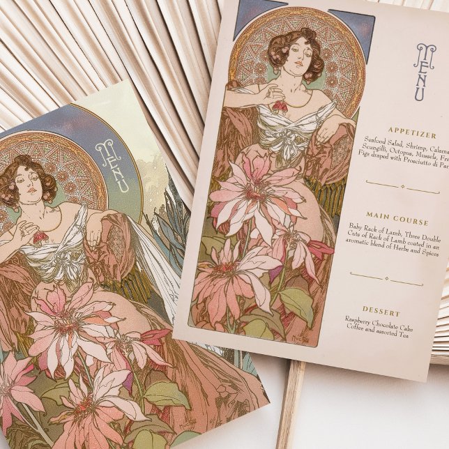 Elegant Art Nouveau Menu Card Floral Goddess (Creator Uploaded)