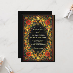 Elegant  Art Nouveau Mucha vintage Floral Wedding Invitation