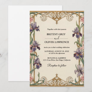 Elegant  Art Nouveau Mucha vintage Floral Wedding Invitation
