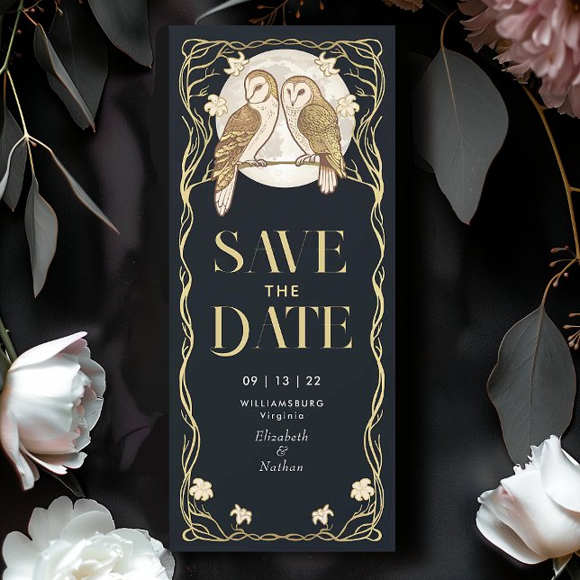 Elegant Art Nouveau Owls Save the Date Invitation (Creator Uploaded)