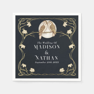 Elegant Art Nouveau Owls Wedding Napkin