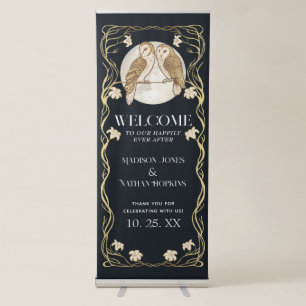 Elegant Art Nouveau Owls Wedding Retractable Banner