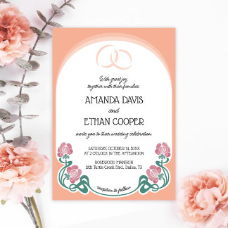 Elegant Art Nouveau Peach Colour Wedding  Invitation