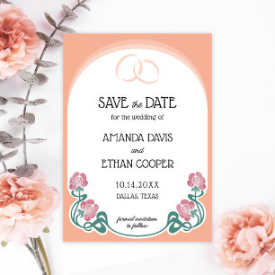 Elegant Art Nouveau Peach Colour Wedding Save The Date