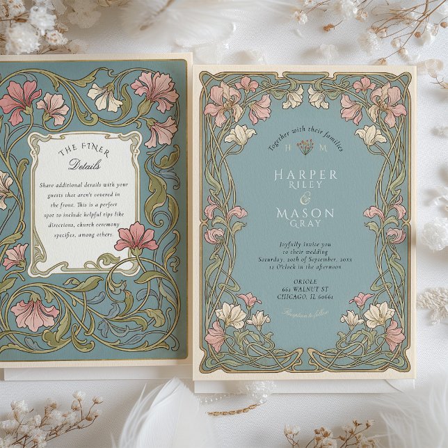 Elegant Art Nouveau Pinnk Lily Wedding Invitation (Creator Uploaded)