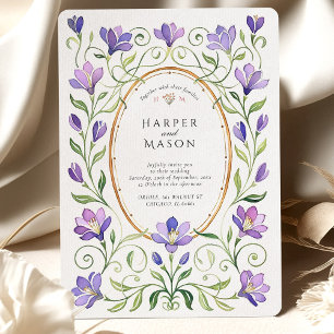 Elegant Art Nouveau Purple Freesias Wedding Invitation