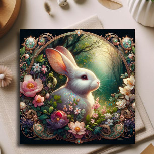 Elegant Art Nouveau Rabbit Floral Woodland Easter Holiday Card