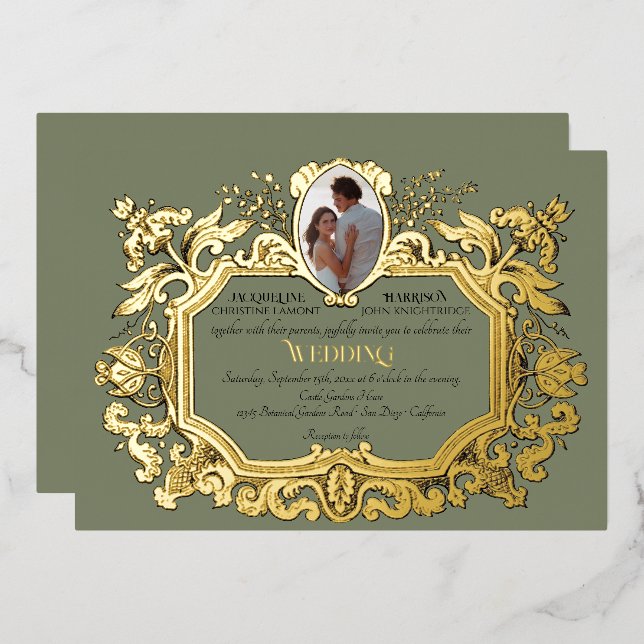 Elegant Art Nouveau Rococo Photo Sage Wedding (Front/Back)