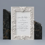 Elegant Art Nouveau Rose Frame Save The Date Invitation<br><div class="desc">Elegant, modern, and delicate ornate frame with intricate floral patterns, especially roses, carved throughout. The frame is monochromatic, giving it a classic, elegant look. It has a three-dimensional quality, Save The Date wedding invitation that you can customise with your info to make it furthermore special. The romantic minimalist design features...</div>