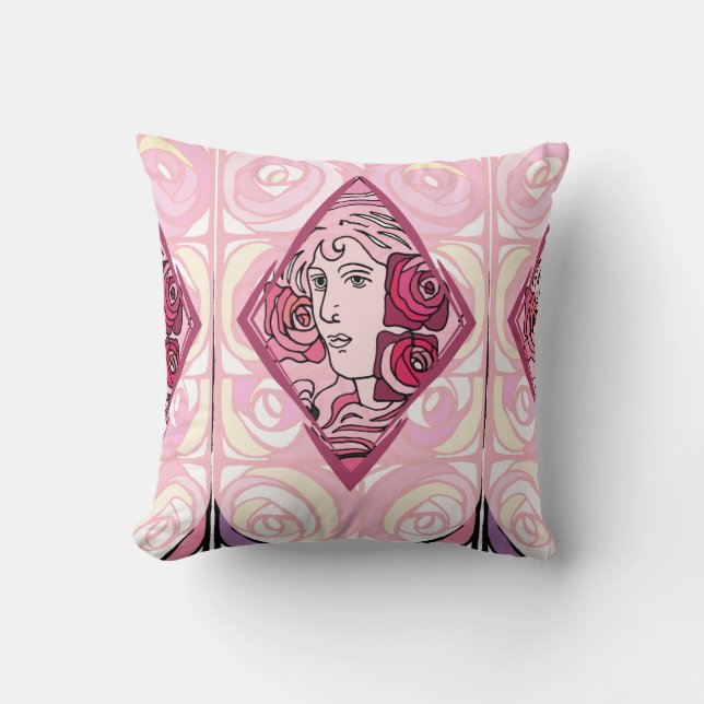 Elegant Art Nouveau Rose Woman Cushion (Front)