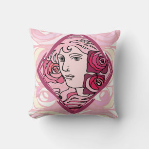 Elegant Art Nouveau Rose Woman Cushion