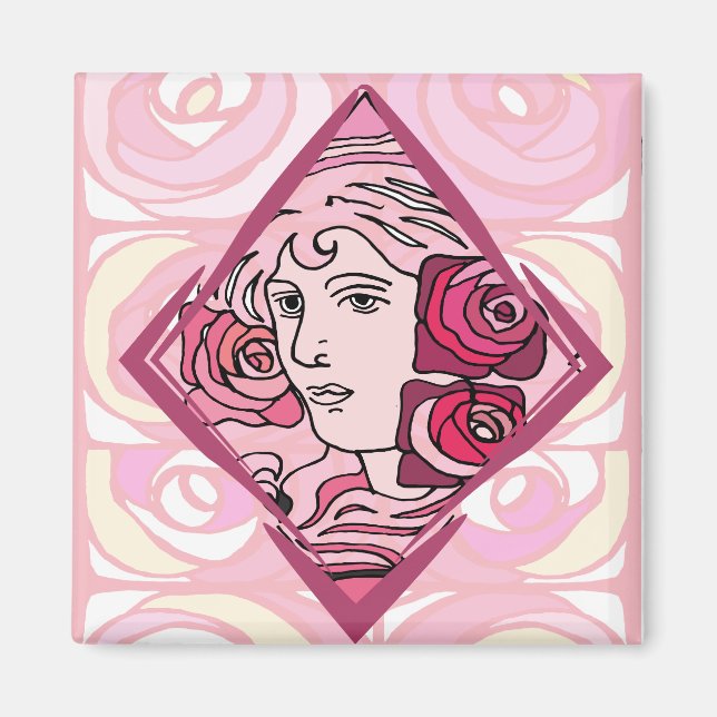 Elegant Art Nouveau Rose Woman Magnet (Front)