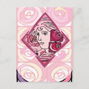 Elegant Art Nouveau Rose Woman Postcard