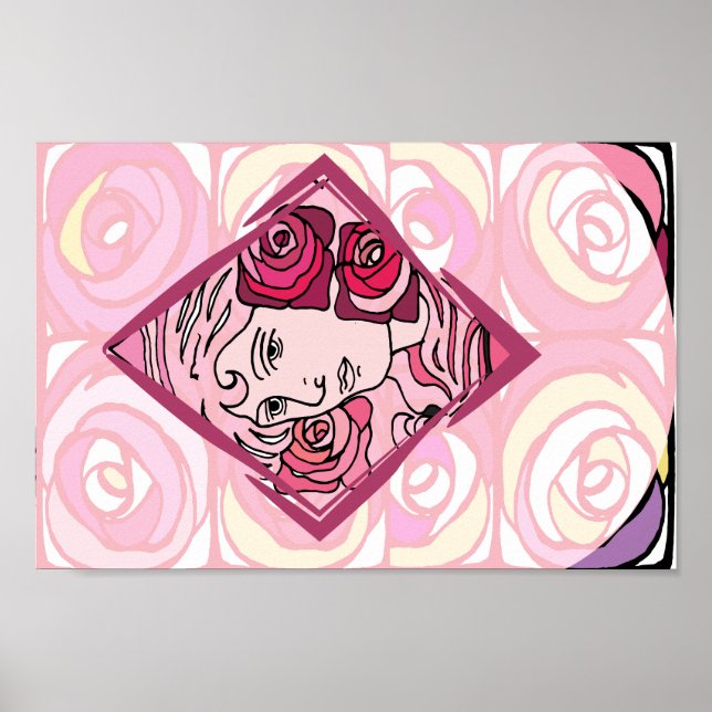 Elegant Art Nouveau Rose Woman Poster (Front)