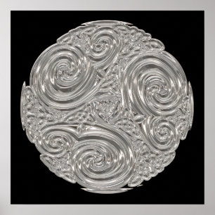 Elegant art nouveau silver black medallion poster