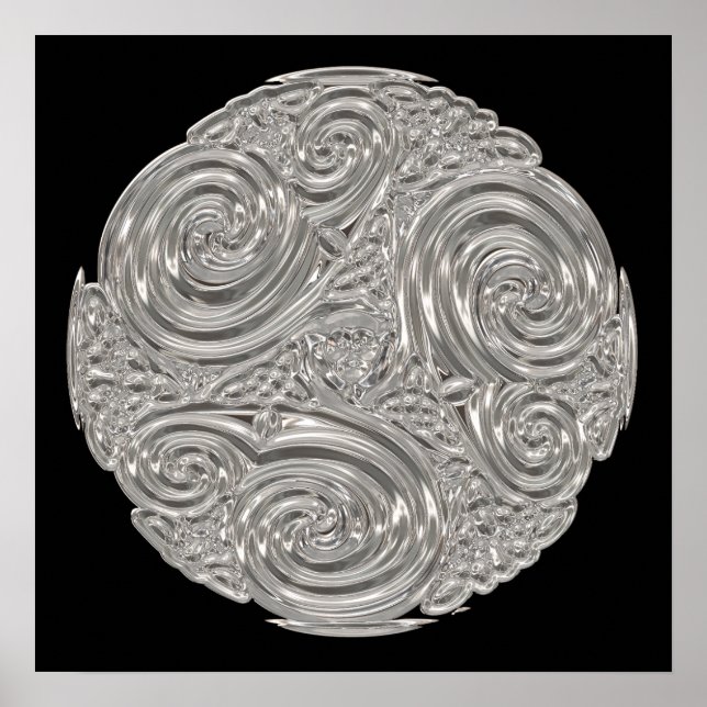 Elegant  art nouveau silver black medallion  poster (Front)