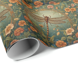Elegant Art Nouveau Spring green Dragonfly Wrapping Paper