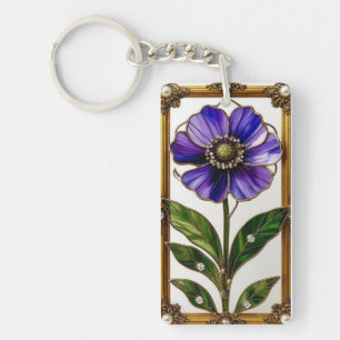 Elegant Art Nouveau Stained Glass Flower Key Ring