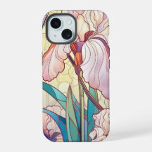 Elegant Art Nouveau Stained Glass Iris Butterfly