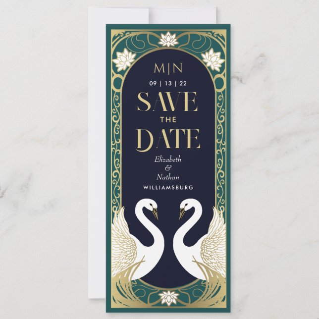 Elegant Art Nouveau Swans Save the Date Invitation (Front)