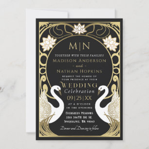 Elegant Art Nouveau Swans Wedding Invitation