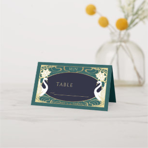 Elegant Art Nouveau Swans Wedding Place Card