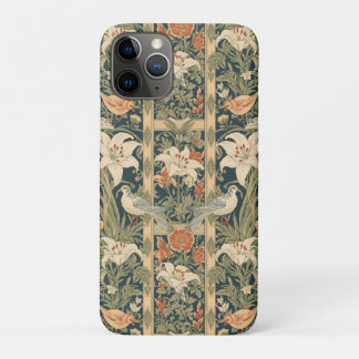 Elegant Art Nouveau Vintage Botanical Bird Lily iPhone 11 Pro Case