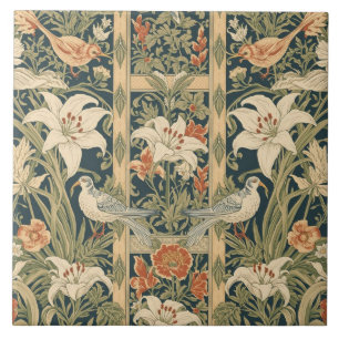 Elegant Art Nouveau Vintage Botanical Bird Lily Tile